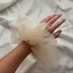 Upcycled giant scrunchie made of pink tulle